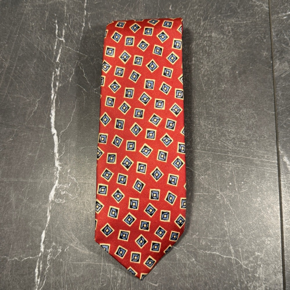 Mens Tie | Polo Ralph Lauren 1990s | Red Geometric Silk Vintage Hand Made